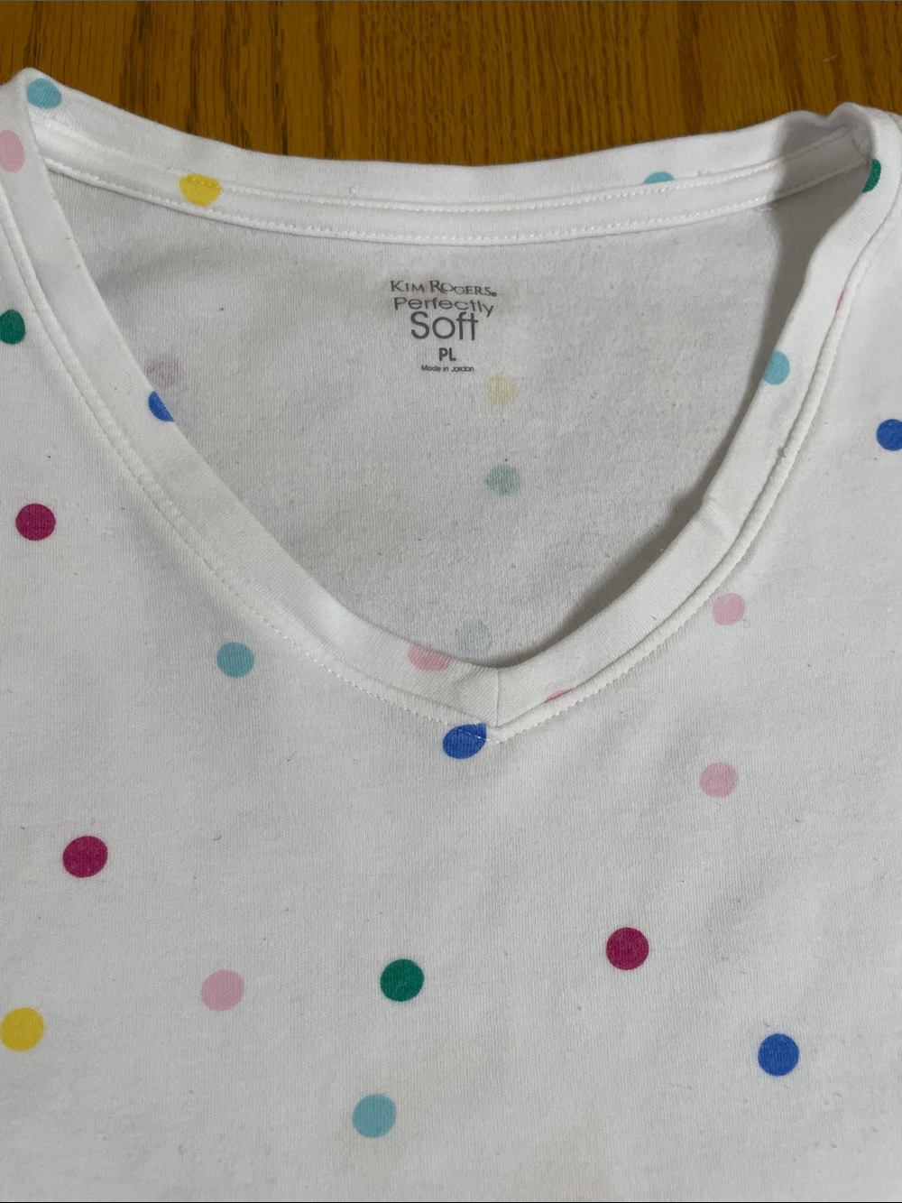 Women’s White Polka Dot Tee Size PL Kim Rogers Perfectly Soft